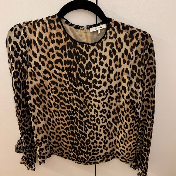Ganni crop sleeve leopard top - Picture 1 of 4